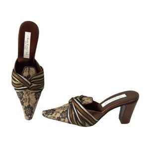 Olivia Rose Tal Marseilles T4 Lace Leather Multi Stripe Twist Heels Pointed Toe